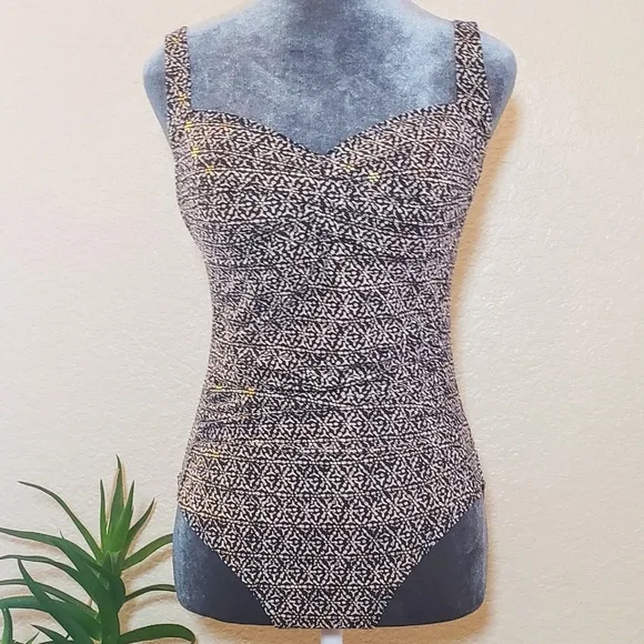 Niptuck Swim 'Joanne' Nautical Foil Print Navy & Gold One-Piece Swimsuit -Size 8 - Picture 4 of 15